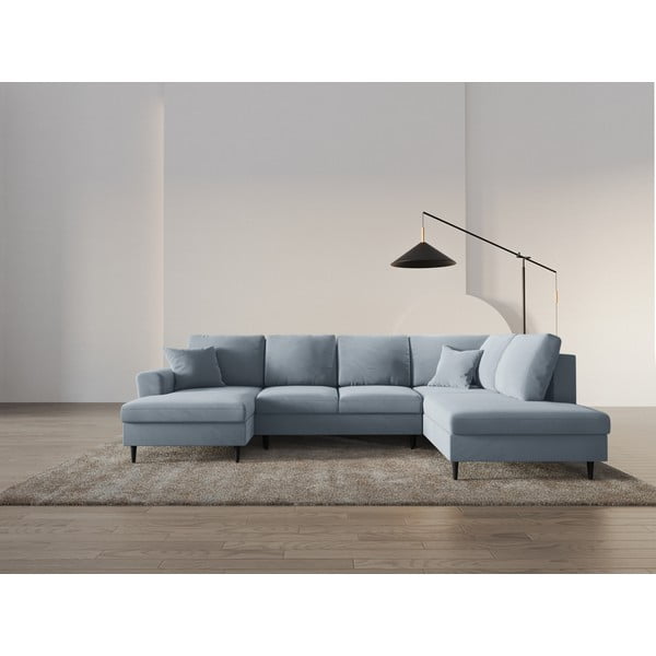 Colțar albastru deschis extensibil, cu spațiu de depozitare cu tapițerie din catifea (cu colț pe partea dreaptă-în formă de "U") Kyoto – Cosmopolitan Design-image-2