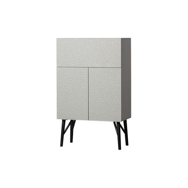 Dulap vinotecă gri deschis din lemn de mango 90x146x46 cm Carved – WOOOD-image-1