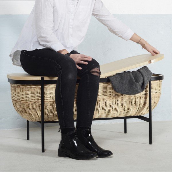 Bancă cu spațiu pentru depozitare OK Design Willow, negru - crem-image-2