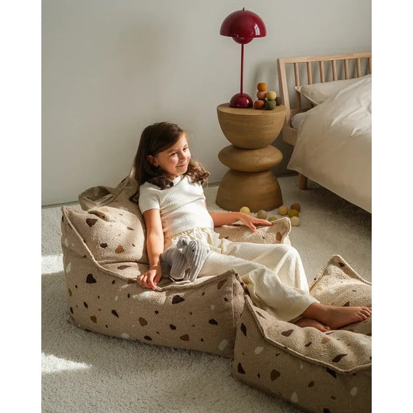 Fotoliu puf pentru copii maro deschis cu tapițerie din țesătură bouclé/cu tapițerie din chenille Terrazzo Square – Wigiwama-image-2