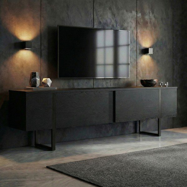 Comodă TV neagră 180x50x30 cm Onera – Kalune Design-image-2