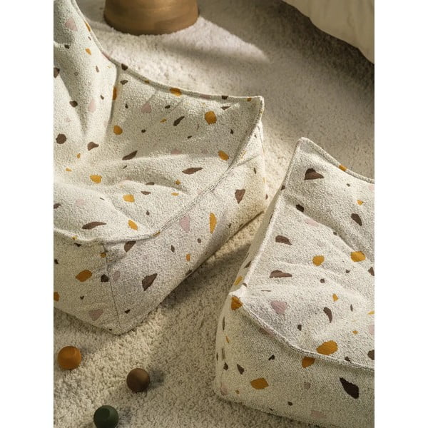 Fotoliu puf pentru copii alb cu tapițerie din țesătură bouclé/cu tapițerie din chenille Terrazzo Square – Wigiwama-image-4