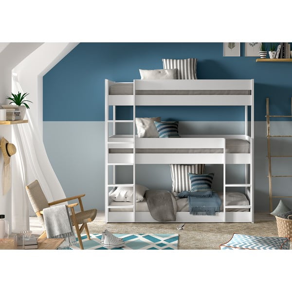 Pat pentru copii  alb supraetajat din lemn masiv de pin 90x200 cm Scott – Vipack-image-2