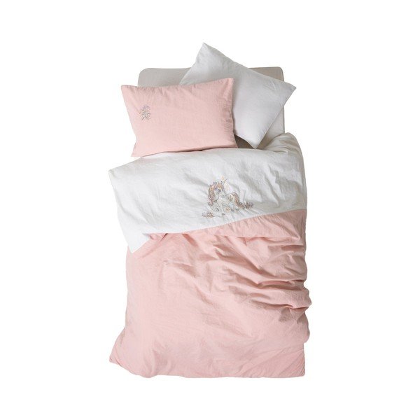 Lenjerie de pat pentru copii albă-roz din bumbac pentru pătuț cu cearceaf inclus, cu 4 piese 100x150 cm Bonic – Mijolnir