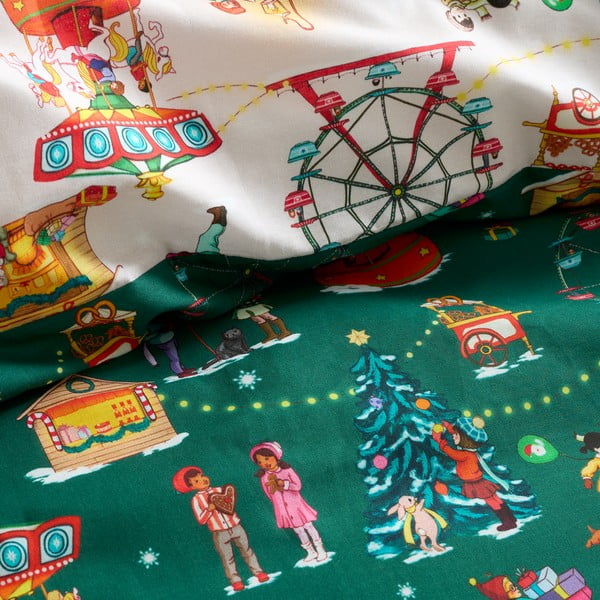 Lenjerie de pat pentru copii verde din bumbac pentru pat dublu 200x200 cm Christmas Fairground – Belle & Boo-image-4