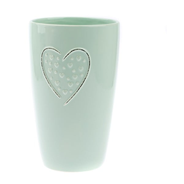 Vază din ceramică Dakls Hearts Dots, înălțime 22 cm, verde deschis