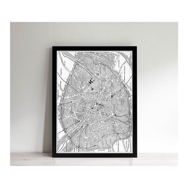 Tablou cu ramă neagră Homemania Maps Paris, 32 x 42 cm