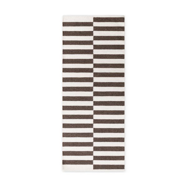 Covor tip traversă alb/maro reversibil/țesut manual din lână 80x200 cm Vika – Hanse Home