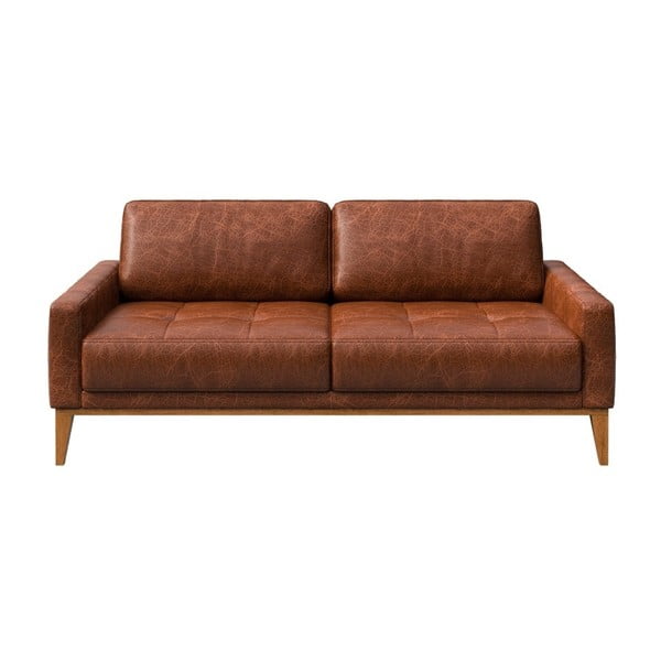 Canapea din piele MESONICA Musso Tufted, maro - roșu , 173 cm