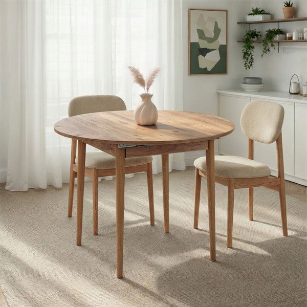Masă de dining rotundă extensibilă cu aspect de lemn de pin cu blat suplimentar ø 100 cm Viona – Kalune Design-image-3