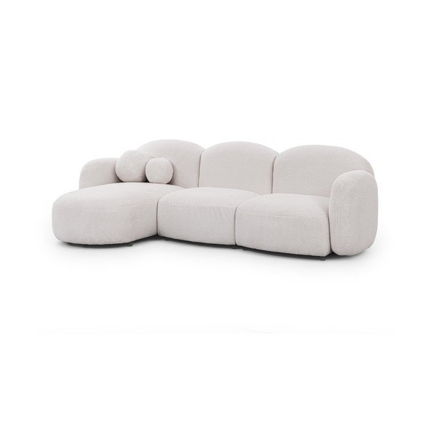 Colțar crem cu tapițerie din țesătură bouclé (cu colț pe partea stângă/cu șezlong) Orbit – Ropez