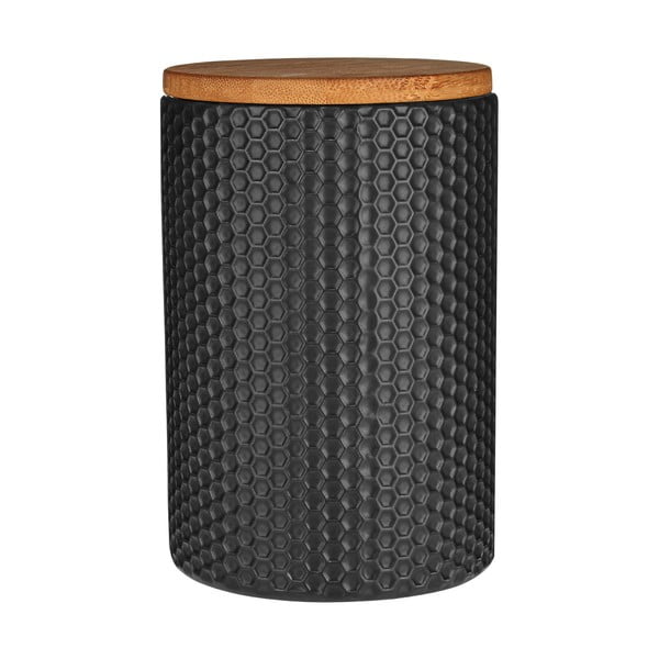 Recipient cu capac din lemn de bambus Premier Housewares Black Hex, 10 x 15 cm, negru