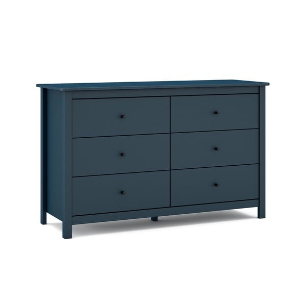 Comodă albastru-închis joasă din lemn masiv de pin 130x80 cm Misti – Marckeric-image-3