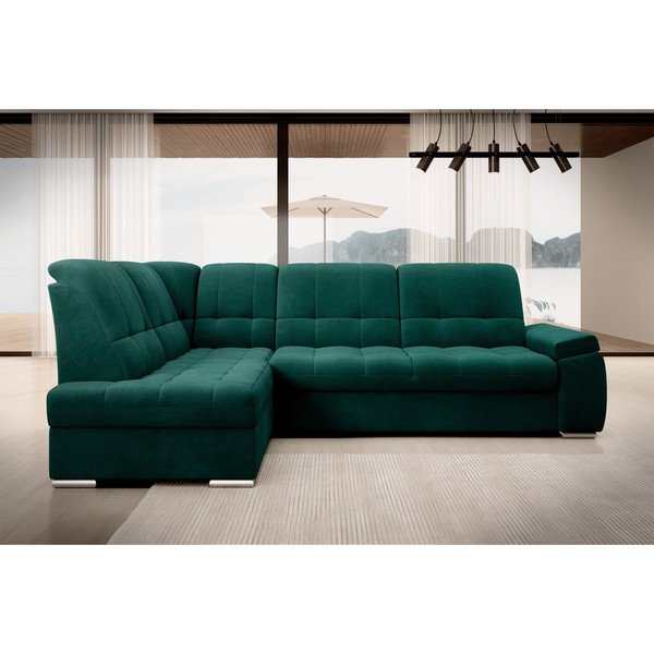 Colțar verde extensibil/cu spațiu de depozitare cu tapițerie din catifea (cu colț pe partea stângă/în formă de ”L”) Sado – ELTAP-image-3