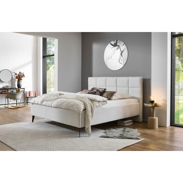 Pat matrimonial bej tapițat fără somieră 160x200 cm Paulo – Meise Möbel-image-1