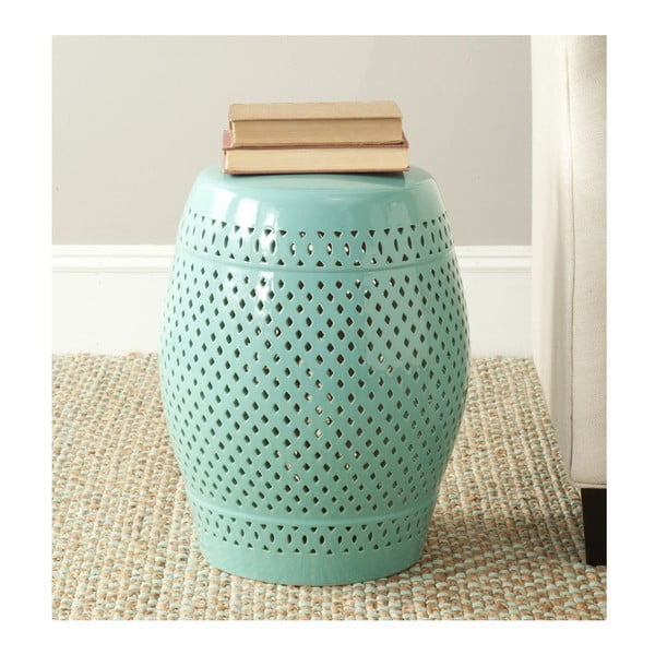 Măsuță din ceramică adecvată pentru exterior Safavieh Diamond, ø 35 cm, albastru turcoaz-image-1