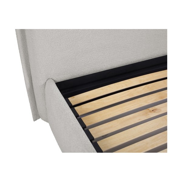 Pat matrimonial gri deschis tapițat cu spațiu de depozitare cu somieră 160x200 cm Armie – Milo Casa-image-4