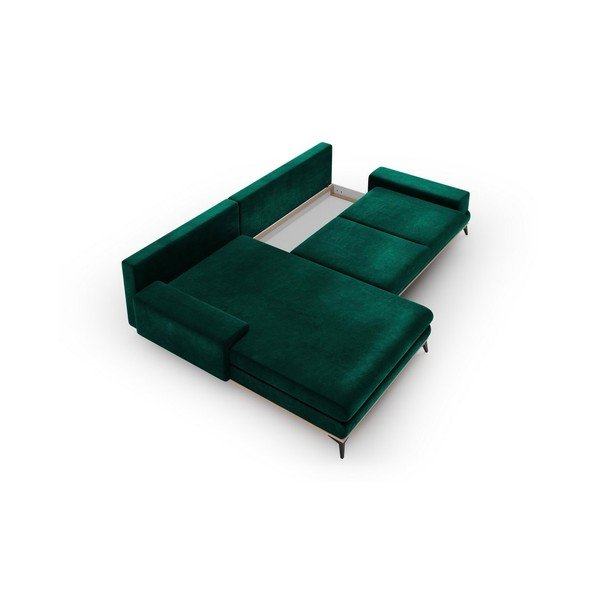 Colțar extensibil cu tapițerie de catifea și șezlong pe partea stângă Windsor & Co Sofas Astre, verde-image-3