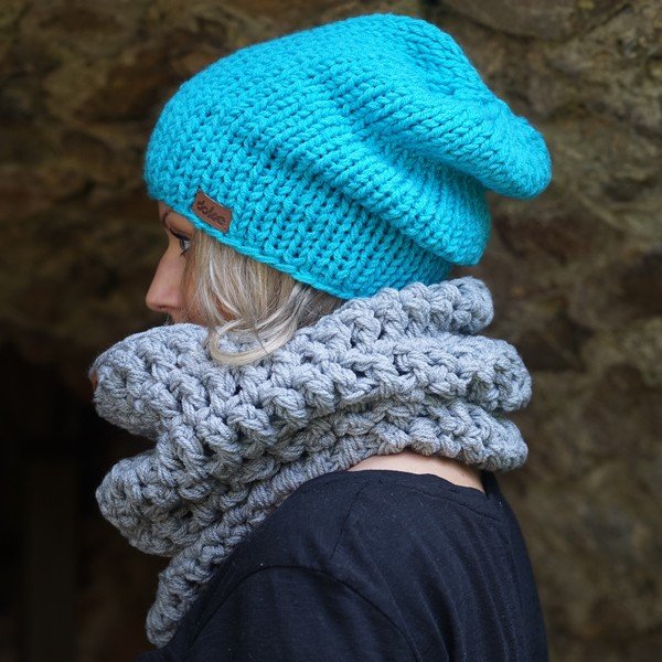 Căciulă tricotată manual DOKE Blue Beanie-image-3
