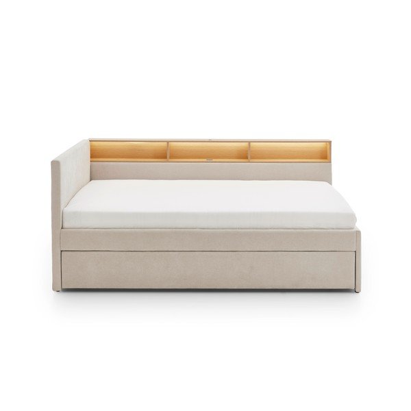 Pat pentru copii  bej pe colț cu spațiu de depozitare fără somieră 90x200 cm Uno – Meise Möbel