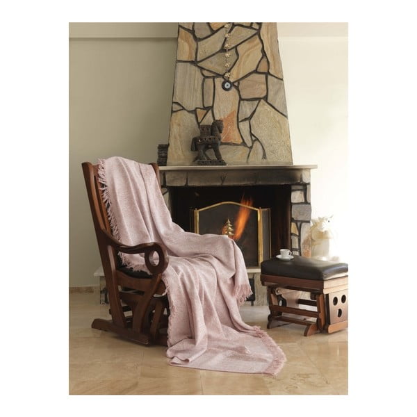 Pătură din bumbac Linen, 170 x 220 cm, roz