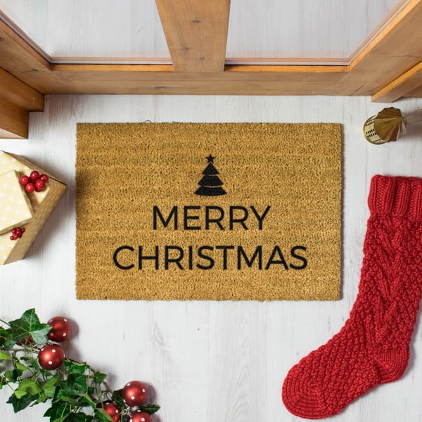 Covoraș de intrare din fibre de nucă de cocos 40x60 cm  cu model de Crăciun Merry Christmas – Artsy Doormats-image-1