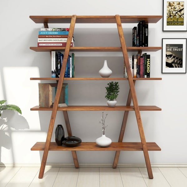 Bibliotecă din lemn de pin Perla Walnut, 148 x 120 cm-image-3
