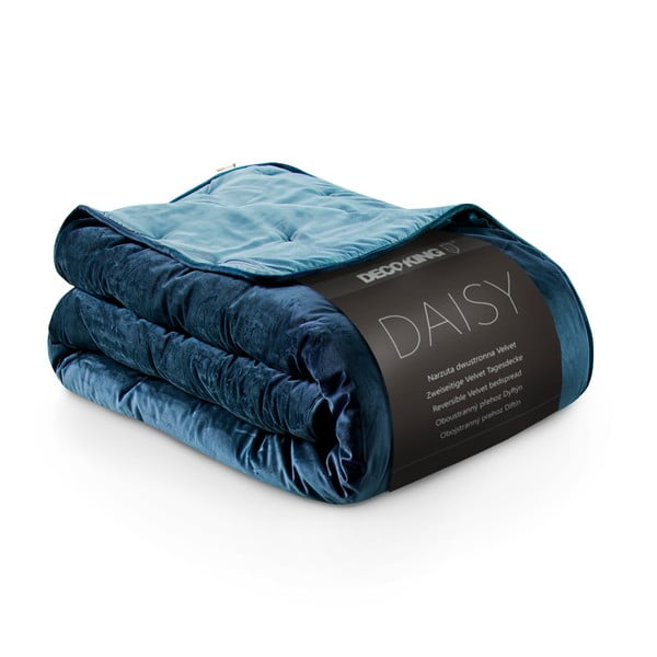 Cuvertură din catifea pentru pat de o persoană DecoKing Daisy, 210 x 170 cm, albastru-image-3