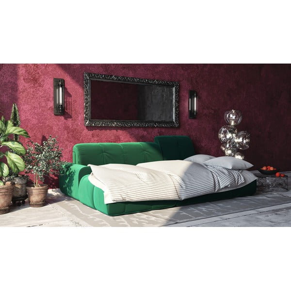 Canapea extensibilă din catifea cu șezlong pe partea stângă devichy Tous, verde închis-image-1