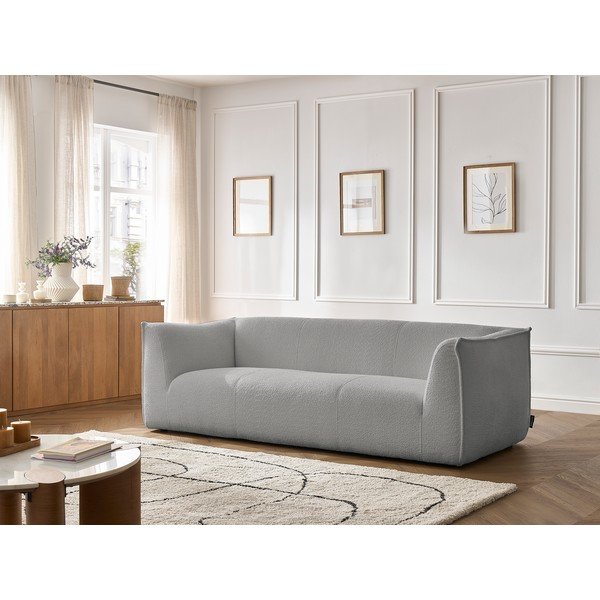 Canapea gri deschis cu tapițerie din țesătură bouclé 242 cm Giorgia – Bobochic Paris-image-1