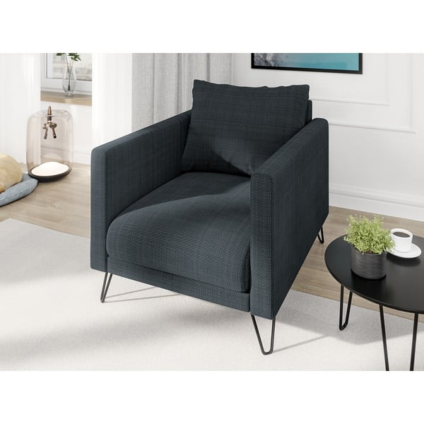 Fotoliu gri închis cu tapițerie din chenille Freya – Ropez-image-3