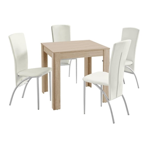 Set masă cu 4 scaune Støraa Lori Nevada Duro Oak White, alb