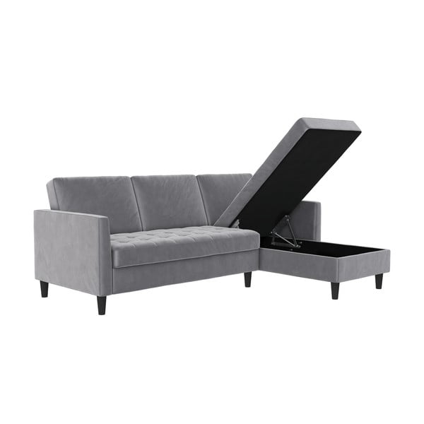 Colțar gri deschis cu tapițerie din catifea Presley – Støraa-image-3