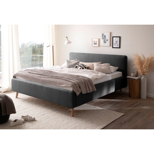 Pat matrimonial gri antracit tapițat cu spațiu de depozitare cu somieră 180x200 cm Mattis – Meise Möbel-image-3