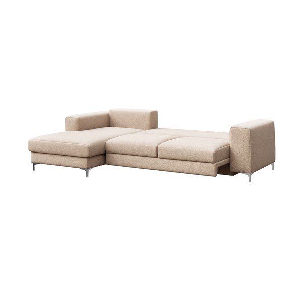 Colțar bej extensibil, cu spațiu de depozitare cu tapițerie din țesătură bouclé (cu colț pe partea stângă, cu șezlong) Rene – Rodier-image-3