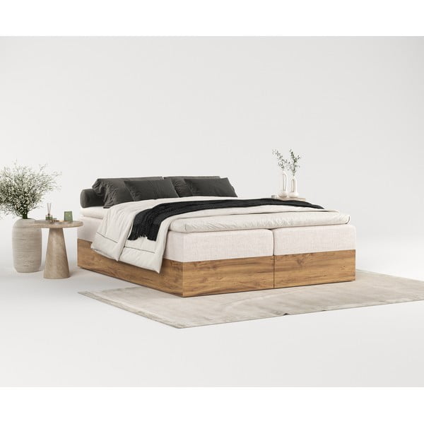 Pat boxspring bej/în culoare naturală cu spațiu de depozitare 160x200 cm Faro – Maison de Rêve-image-1