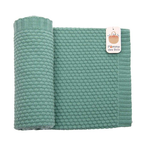 Pătură tricotată pentru copii verde 75x86 cm Pomme des Bois – Moulin Roty-image-2
