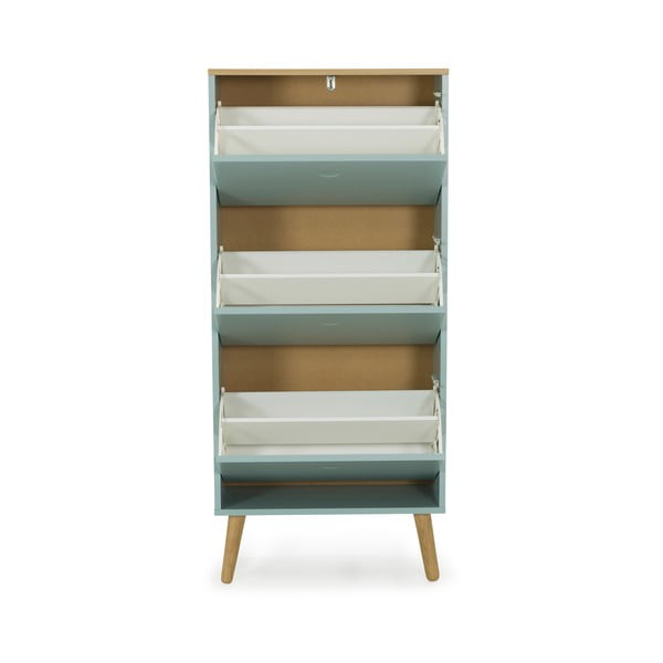 Pantofar cu detalii în decor de stejar și 3 compartimente Tenzo Dot, verde-image-2