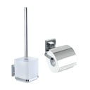 Set de accesorii de baie argintiu lucios autoadeziv din oțel inoxidabil Quadro – Wenko