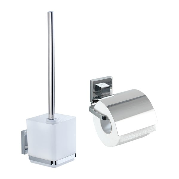 Set de accesorii de baie argintiu lucios autoadeziv din oțel inoxidabil Quadro – Wenko