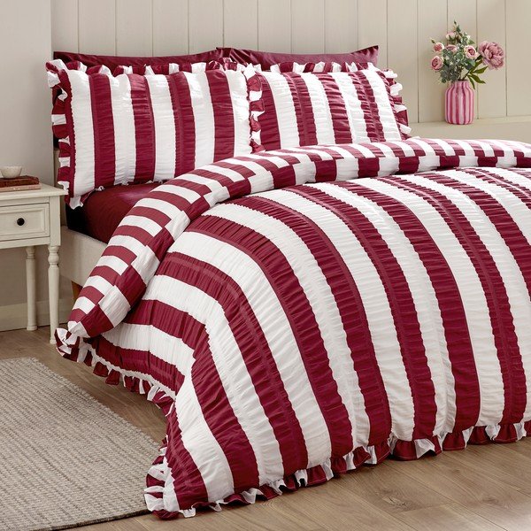 Lenjerie de pat violetă pentru pat dublu 220x230 cm Seersucker Frill Stripe – Catherine Lansfield-image-3