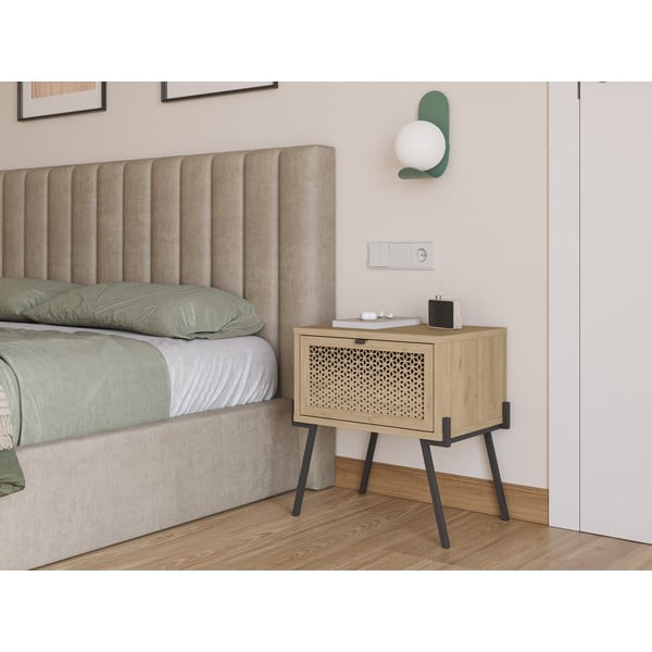 Noptieră în culoare naturală cu aspect de lemn de stejar Ecrin – Marckeric-image-1