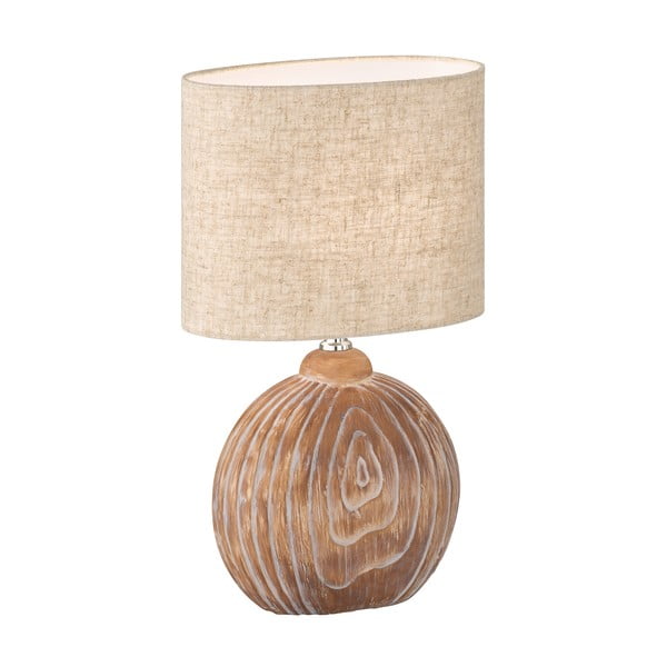 Veioză maro/bej din ceramică cu abajur textil (înălțime 39 cm) Tobse – Fischer & Honsel