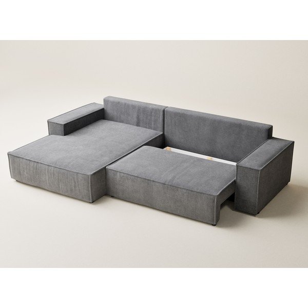 Colțar gri extensibil/cu spațiu de depozitare cu tapițerie din chenille (cu colț pe partea stângă/cu șezlong) Maze – Maison de Rêve-image-3