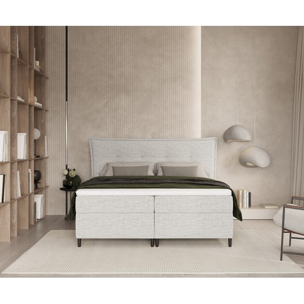 Pat boxspring gri deschis cu spațiu de depozitare 160x200 cm Sinai – Maison de Rêve-image-3