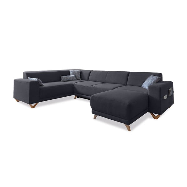 Colțar gri antracit extensibil/cu spațiu de depozitare (cu colț pe partea stângă/în formă de "U") Classy Sophie – Miuform