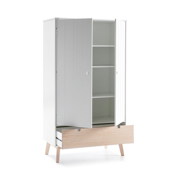 Dulap cu picioare din lemn de pin pentru copii Marckeric Kiara, alb-image-3