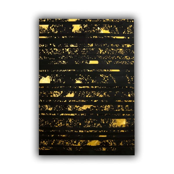 Covor din piele cu detalii aurii Pipsa Stripes, 200 x 70 cm, negru