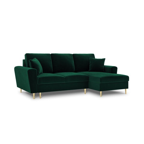 Colțar verde extensibil, cu spațiu de depozitare cu tapițerie din catifea (cu colț pe partea dreaptă, cu șezlong) Kyoto – Cosmopolitan Design-image-4