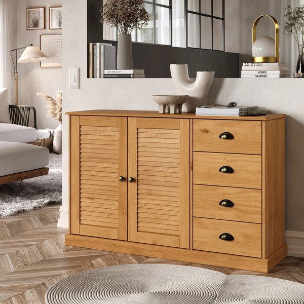 Comodă în culoare naturală deschisă din lemn de pin 125x80x38 cm Edith – Støraa-image-2